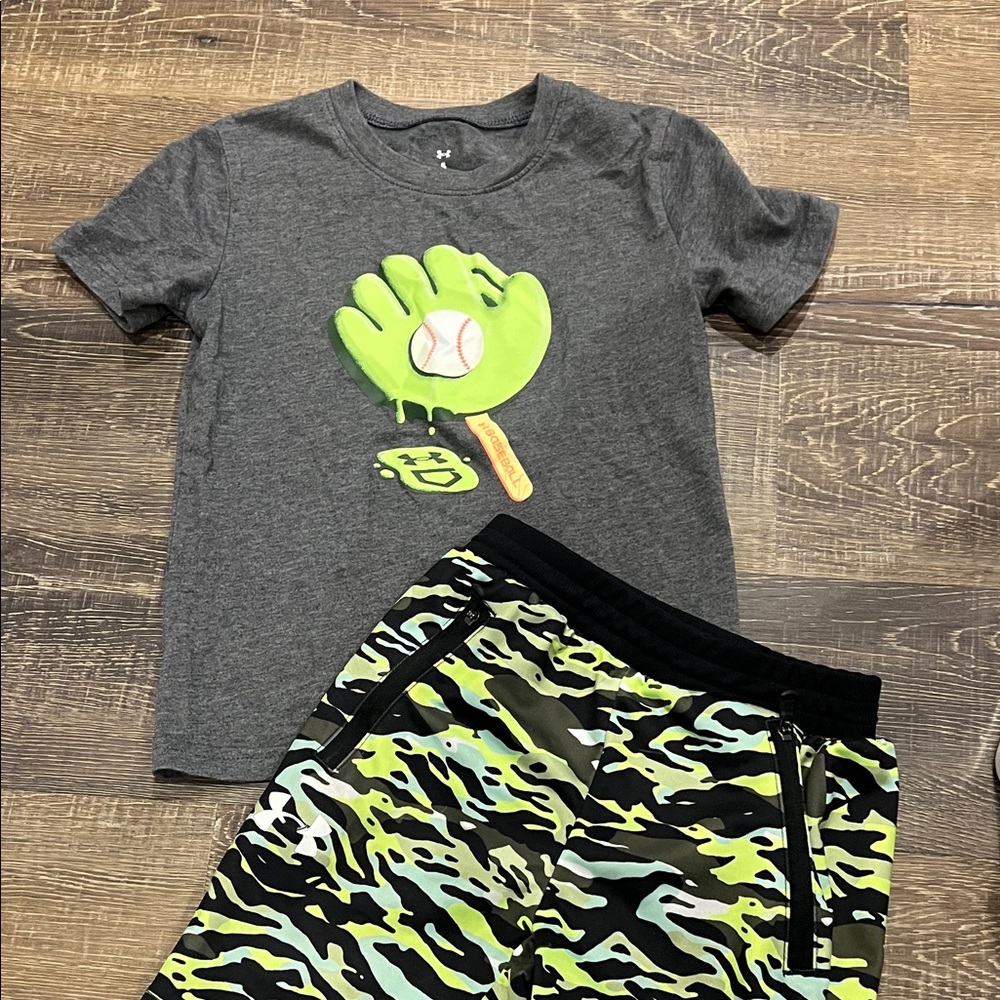Under Armour Kids Baseball short Set - Gray and Lime